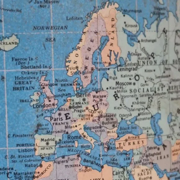 Vintage Hammond's World Map Waste Basket Garbage Can Tin Litho Trash Can 50s 60s - Picture 7 of 14